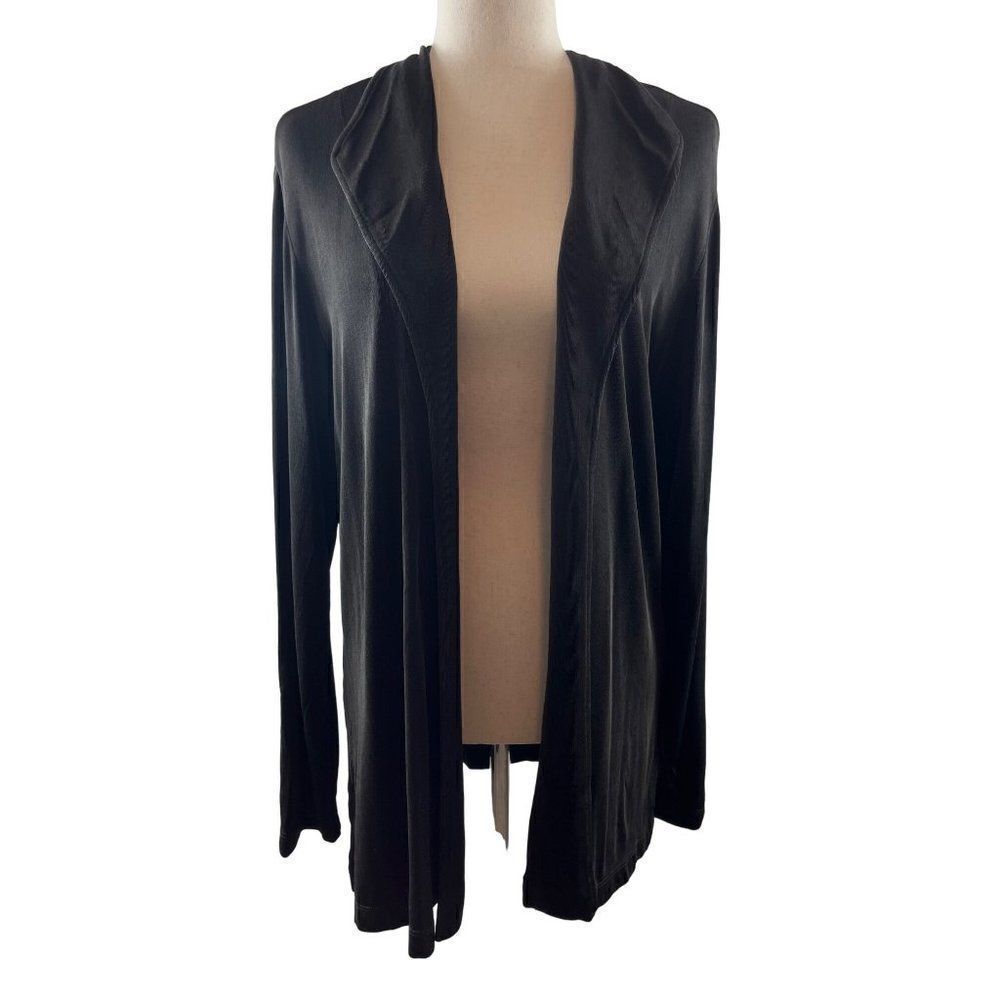 Chico's Travelers Slinky Acetate Open Cardigan Size 2 Large Chocolate Brown USA